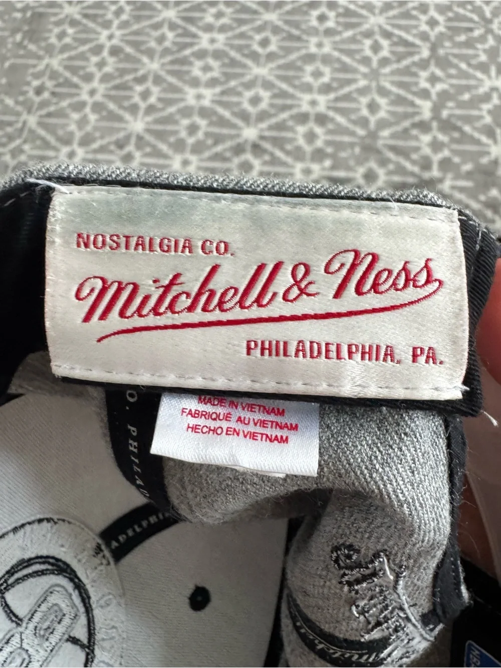 Mitchell & Ness Grey, Black & Red Interior Label Cap